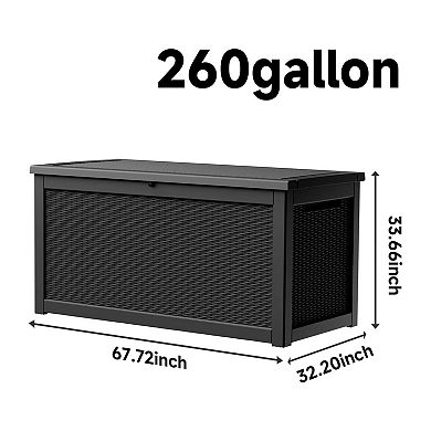 EFU 260 Gallon Weatherproof Deck Box, Lockable Resin Storage Container with Hydraulic Rods
