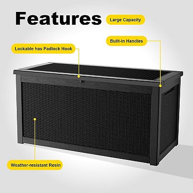 EFU 260 Gallon Weatherproof Deck Box, Lockable Resin Storage Container with Hydraulic Rods