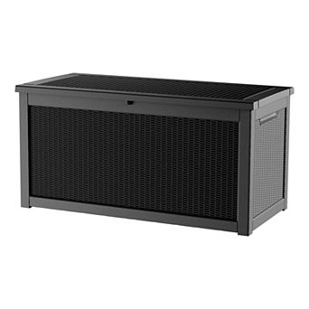 EFU 260 Gallon Weatherproof Deck Box, Lockable Resin Storage Container with Hydraulic Rods