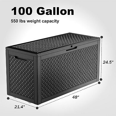 EFU 100 Gallon Weatherproof Deck Box, Lockable Resin Storage Container