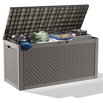 EFU 100 Gallon Weatherproof Deck Box, Lockable Resin Storage Container