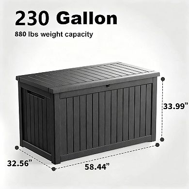 EFU 230 Gallon Weatherproof Deck Box, Lockable Resin Storage Container with Hydraulic Rods