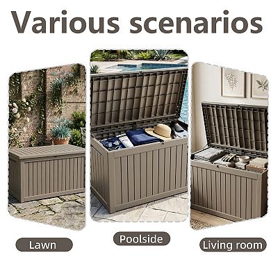 EFU 230 Gallon Weatherproof Deck Box, Lockable Resin Storage Container with Hydraulic Rods