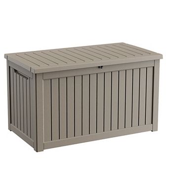 EFU 230 Gallon Weatherproof Deck Box, Lockable Resin Storage Container with Hydraulic Rods