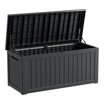 EFU 230 Gallon Weatherproof Deck Box, Lockable Resin Storage Container with Hydraulic Rods