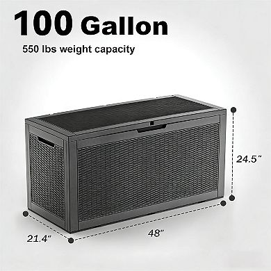 EFU 100 Gallon Weatherproof Deck Box, Lockable Resin Storage Container