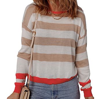 Colorblock Striped Round Neck Drop Shoulder Sweater