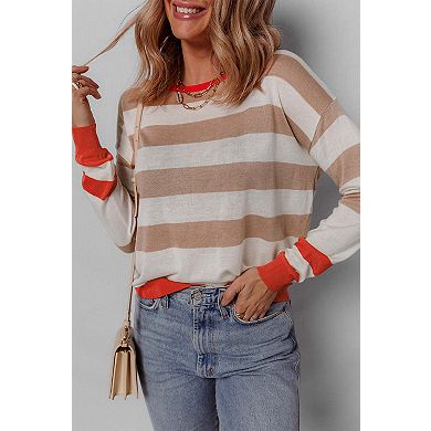 Colorblock Striped Round Neck Drop Shoulder Sweater
