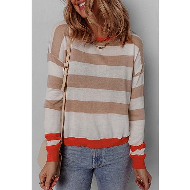 Colorblock Striped Round Neck Drop Shoulder Sweater