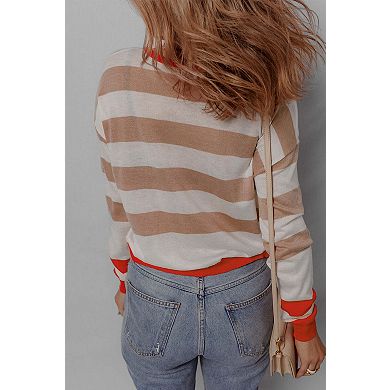 Colorblock Striped Round Neck Drop Shoulder Sweater