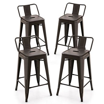 Costway Set of 4 Low Metal Counter Stool 24" Seat Height Bar Stools Removable Backrest