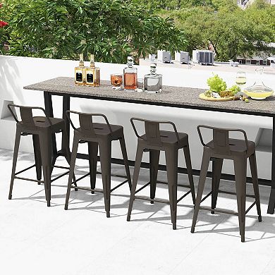 Costway Set of 4 Low Metal Counter Stool 24" Seat Height Bar Stools Removable Backrest