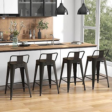 Costway Set of 4 Low Metal Counter Stool 24" Seat Height Bar Stools Removable Backrest