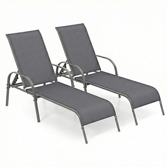 Costway Patio Lounge Chair Chaise with Adjustable Reclining Armrest