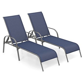 Costway Patio Lounge Chair Chaise with Adjustable Reclining Armrest