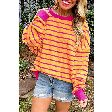 Trimmed Round Neck Drop Shoulder Loose Sweater