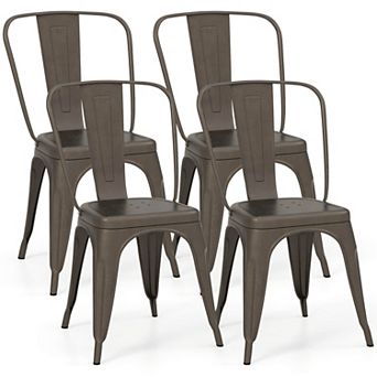 Costway Set of 4 Dining Side Chair Stackable Bistro Cafe Metal Stool Gunmetal