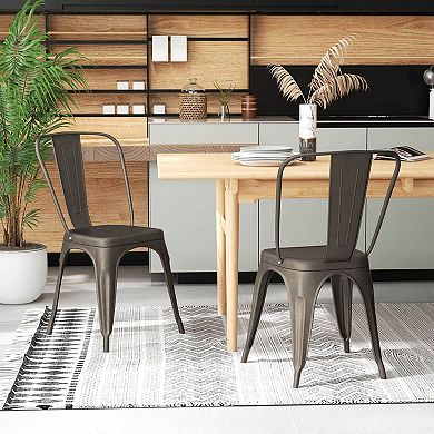 Costway Set of 4 Dining Side Chair Stackable Bistro Cafe Metal Stool Gunmetal
