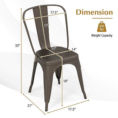Costway Set of 4 Dining Side Chair Stackable Bistro Cafe Metal Stool Gunmetal