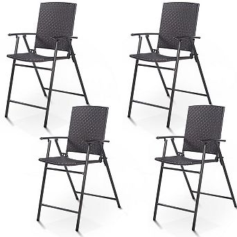 Costway 4 pc Folding Rattan Wicker Bar Stool Chair Indoor &Outdoor Furniture