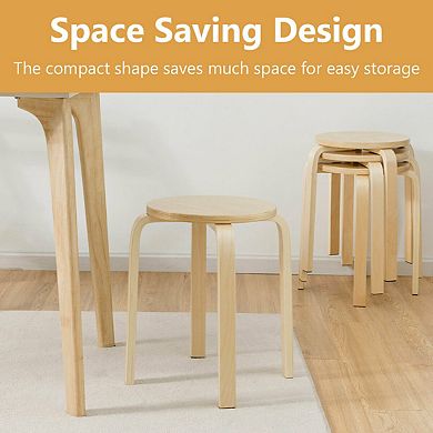 Costway Set of 4 18" Stacking Stool Round Dining Chair Backless Wood Home Decor