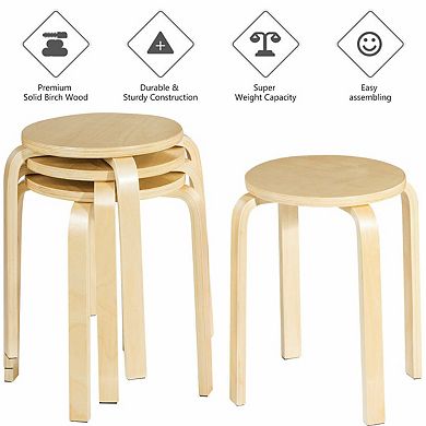 Costway Set of 4 18" Stacking Stool Round Dining Chair Backless Wood Home Decor