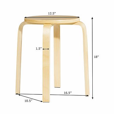 Costway Set of 4 18" Stacking Stool Round Dining Chair Backless Wood Home Decor
