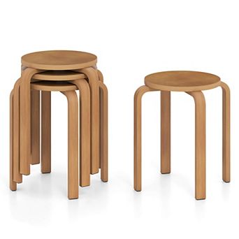 Costway Set of 4 18" Stacking Stool Round Dining Chair Backless Wood Home Decor
