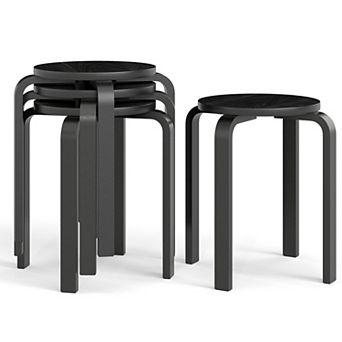 Costway Set of 4 18" Stacking Stool Round Dining Chair Backless Wood Home Decor