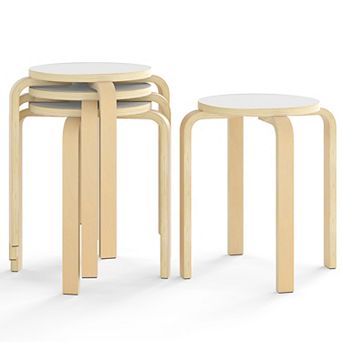 Costway Set of 4 18" Stacking Stool Round Dining Chair Backless Wood Home Decor