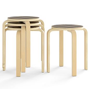 Costway Set of 4 18" Stacking Stool Round Dining Chair Backless Wood Home Decor