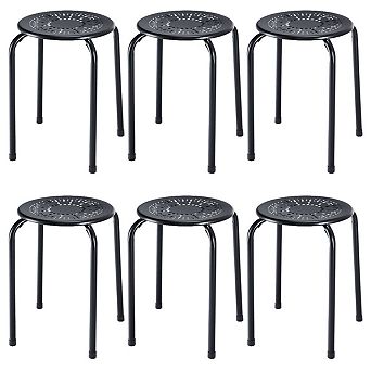 Costway Set of 6 Stackable Metal Stool Set Daisy Backless Round Top Kitchen