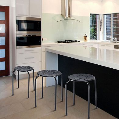 Costway Set of 6 Stackable Metal Stool Set Daisy Backless Round Top Kitchen