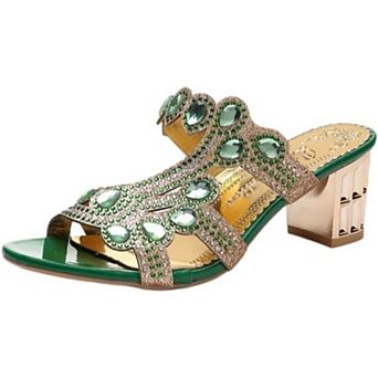 Gorgeous Rhinestone Chunky Heel Sandals for Women, Sparkly Gem Embellished Slide Heels for Party