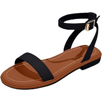 Women's Ankle Strap Flat Sandals Open Toe Adjustable Buckle Casual Summer Dress Shoes