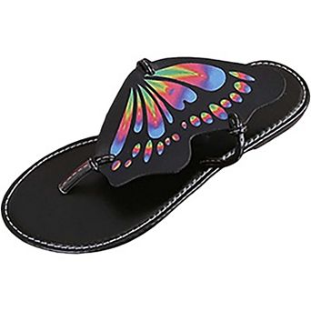 Women's Butterfly Decor Flip Flops Colorful Print Flat Thong Sandals Cute Summer Beach Shoes