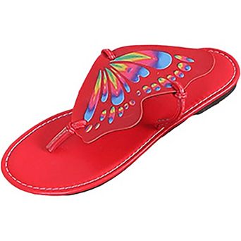 Women's Butterfly Decor Flip Flops Colorful Print Flat Thong Sandals Cute Summer Beach Shoes