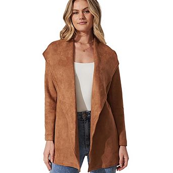 Women's Fashion Long Sweater Jackets Classic Lapel Suede Tops with Waist Tie Stylish Vintage Tops