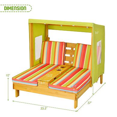 Costway Kids Double Chaise Lounge Patio Lounge Chair with Cup Holders & Awning