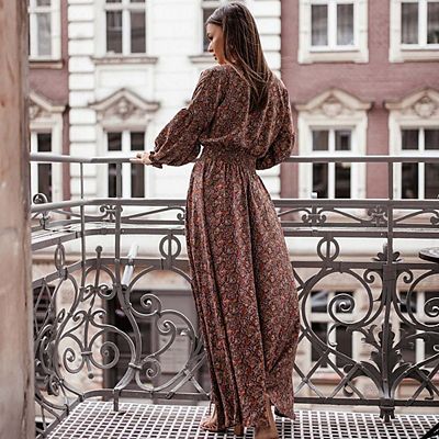 long sleeve maxi vacation dress Uscallm Women Plus Size V Neck 3/4 Sleeve Maxi Dress Layered Flowy Boho Casual Solid A-Line Long Vacation Dresses, Blue 4XL, Women's