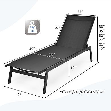 Costway 2 PCS Patio Lounge Chair Chaise Recliner Back Adjustable Garden