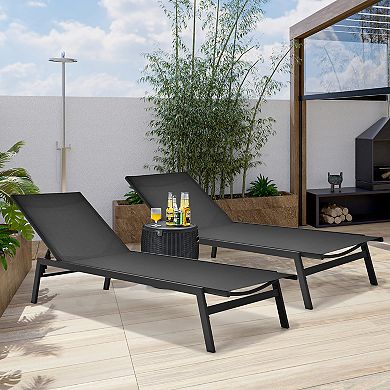 Costway 2 PCS Patio Lounge Chair Chaise Recliner Back Adjustable Garden