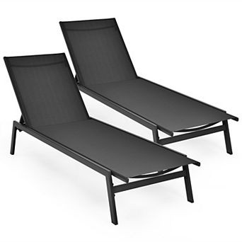 Costway 2 pc Patio Lounge Chair Chaise Recliner Back Adjustable Garden