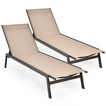 Costway 2 pc Patio Lounge Chair Chaise Recliner Back Adjustable Garden