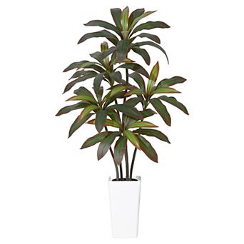 Multi-Tonal Trunks Real Touch Artificial Dracaena Tree with White Tall Planter & Decorative Stones