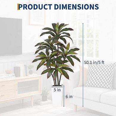 Multi-Tonal Trunks Real Touch Artificial Dracaena Tree with White Tall Planter & Decorative Stones