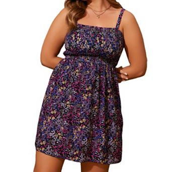 Women's Ditsy Floral Spaghetti Strap Dress Casual Summer Mini Dress with Smocked Waist