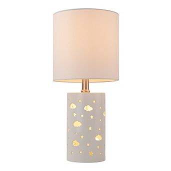 C Cattleya 17.5-Inch Starry Table Lamp with White Ceramic Base and Fabric Shade,3 Lighting Mode