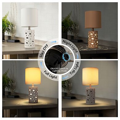 C Cattleya 17.5-Inch Starry Table Lamp with White Ceramic Base and Fabric Shade,3 Lighting Mode