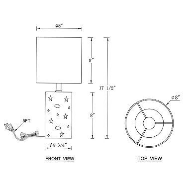 C Cattleya 17.5-Inch Starry Table Lamp with White Ceramic Base and Fabric Shade,3 Lighting Mode